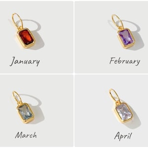 Gold birthstone charms featuring bezel-set gemstones for each month, designed for custom necklaces and bracelets.  14k gold vermeil 925 Sterling silver