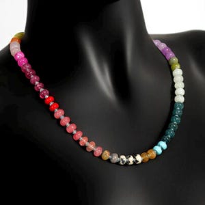 A rainbow multi-gemstone necklace from natural semi precious gemstones and apatite beads.  This necklace is sure to add a pop of color to any outfit