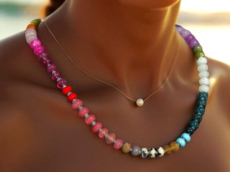 Collar de cuentas de piedras preciosas arcoíris: joyería de apatita con ombré bohemio imagen 2