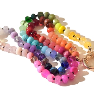 Collar de piedras preciosas de arcoíris anudadas, collar de piedras preciosas de cuentas de colores, collar ombré bohemio chic de Anthropologie