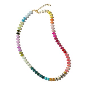 A rainbow multi-gemstone necklace from natural semi precious gemstones and apatite beads.  This necklace is sure to add a pop of color to any outfit