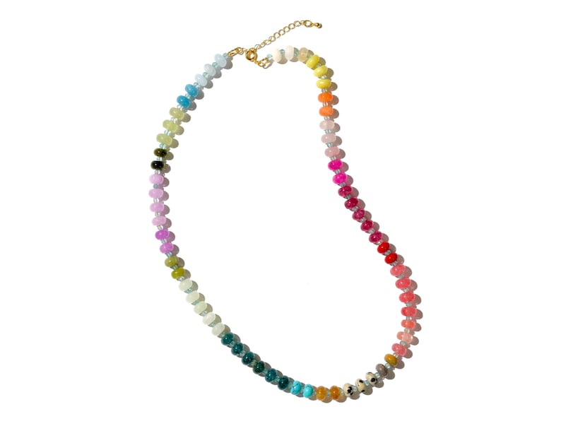 A rainbow multi-gemstone necklace from natural semi precious gemstones and apatite beads.  This necklace is sure to add a pop of color to any outfit
