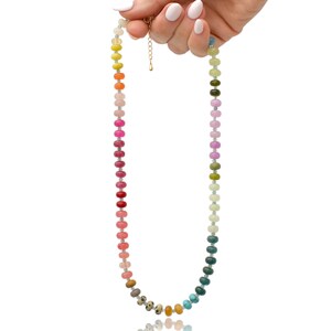 A rainbow multi-gemstone necklace from natural semi precious gemstones and apatite beads.  This necklace is sure to add a pop of color to any outfit