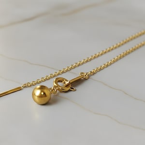 14k gold chain threader necklace with delicate bar needle. minimalist jewelry for her.
