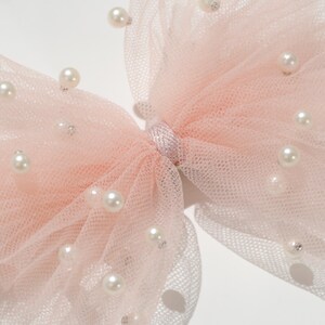 Big bow clips w/ ivory tulle and pearls, for wedding hair updos, bridal hair piece, bridal hair clip & comb, flowering girl hair clip, wedding hair accessories, bridesmaids accessories, flower girl headband, gray bow, dusty rose pink bow with pearls