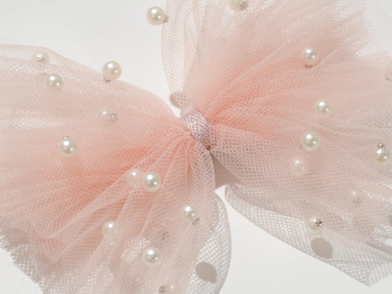 Big bow clips w/ ivory tulle and pearls, for wedding hair updos, bridal hair piece, bridal hair clip & comb, flowering girl hair clip, wedding hair accessories, bridesmaids accessories, flower girl headband, gray bow, dusty rose pink bow with pearls