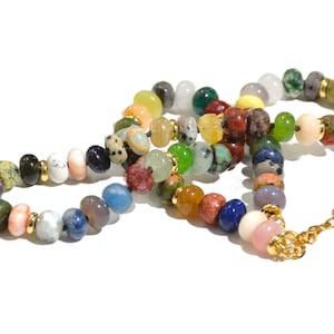 Colorful Multi Gemstone Necklace, Knotted Beaded Necklace, Beaded Necklace for Layering