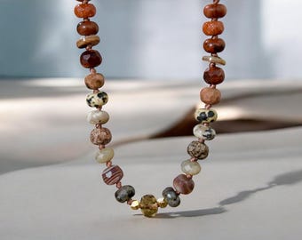 Knotted Gemstone Necklace in Neutral Colors - Artsy Beaded Necklace - Anthropologie Style