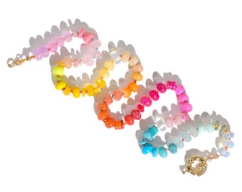 Rainbow Multi Gemstone Knotted Necklace with Neon Rondelle Beads, Boho Chic & Anthropologie