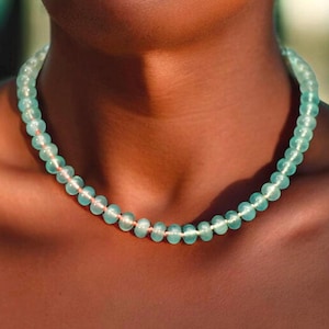 Knotted Gemstone Necklace with Blue Green Beads, Charm Necklace Boho Chic Style
