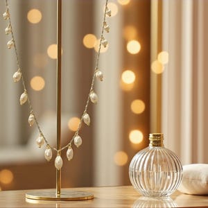 Sierlijke zoetwaterparelketting: 14k gouden vermeilketting, bruidssieraden afbeelding 10