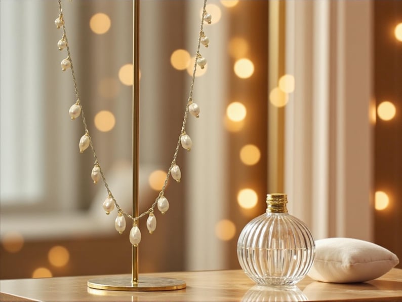 Sierlijke zoetwaterparelketting: 14k gouden vermeilketting, bruidssieraden afbeelding 10