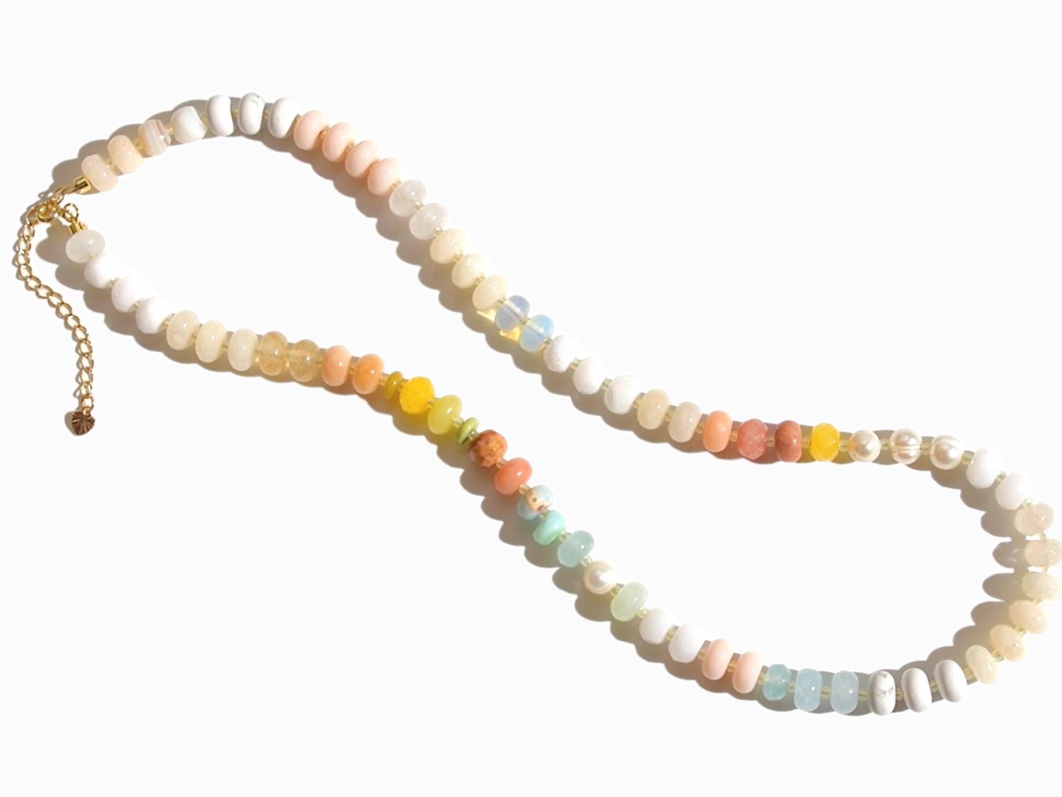 Neutral Gemstone Necklace,  Boho Chic  Beaded Necklace, Unique Gemstone Jewelry for Women, Anthropologie