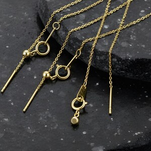 14k gold chain threader necklace with delicate bar needle. minimalist jewelry for her.