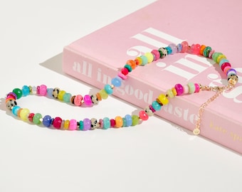 Rainbow Multi Gemstone Necklace, Natural Semi-Precious Rondelle Beads 14k Gold: The Mosaic II Necklace
