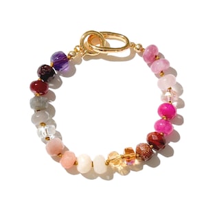 Rainbow Multi Gemstone Bracelet with Colorful Rondelle Beads, Chunky Bracelet Stack, Boho Chic Jewelry