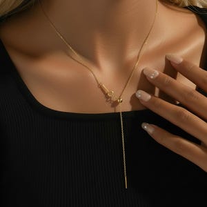 14k gold chain threader necklace with delicate bar needle. minimalist jewelry for her.