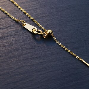 14k gold chain threader necklace with delicate bar needle. minimalist jewelry for her.