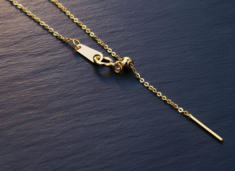 14k gold chain threader necklace with delicate bar needle. minimalist jewelry for her.