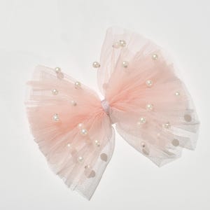 Big bow clips w/ ivory tulle and pearls, for wedding hair updos, bridal hair piece, bridal hair clip & comb, flowering girl hair clip, wedding hair accessories, bridesmaids accessories, flower girl headband, gray bow, dusty rose pink bow with pearls