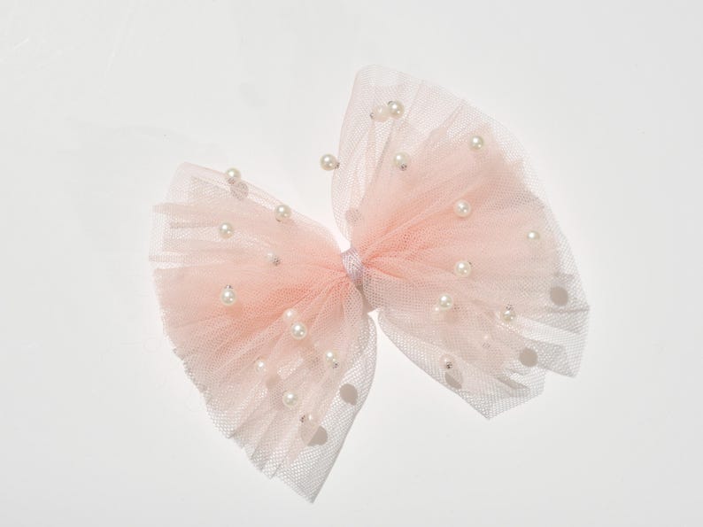 Big bow clips w/ ivory tulle and pearls, for wedding hair updos, bridal hair piece, bridal hair clip & comb, flowering girl hair clip, wedding hair accessories, bridesmaids accessories, flower girl headband, gray bow, dusty rose pink bow with pearls