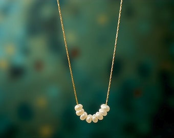 Dainty Freshwater Pearl Necklace with Gold Chain, Minimalist Layering, Bridesmaid Gift, Stocking Stuffer