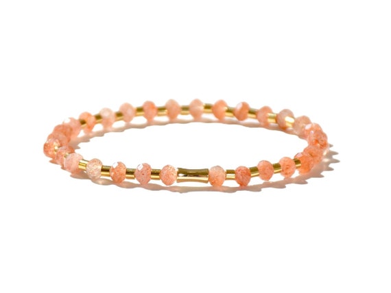 Handmade Sunstone Gemstone Bracelet: 14k Gold Plated Beads
