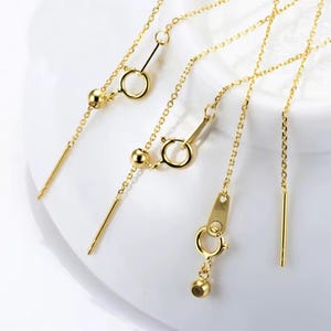 14k gold chain threader necklace with delicate bar needle. minimalist jewelry for her.