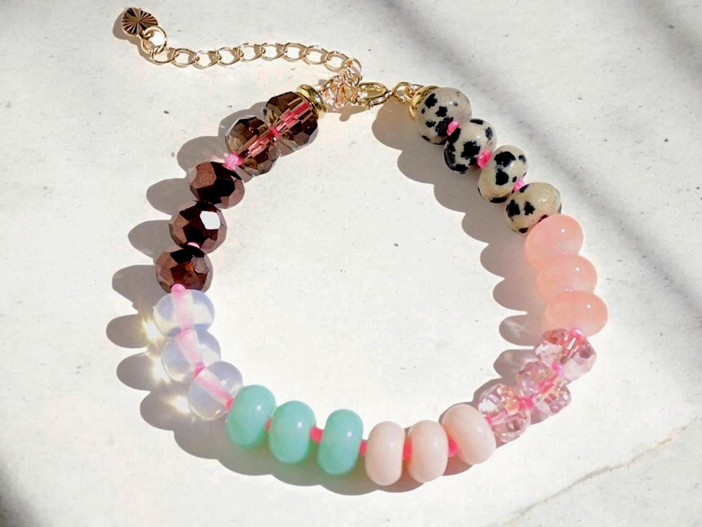 Hand knotted Colorful Gemstone Bracelet for Layering, Handcrafted Gemstone Jewelry with Czech Crystal Beads, Artisan Gem Jewelry for Gifts