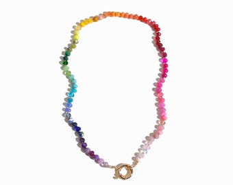 Geknüpfte Edelsteinkette - Regenbogen Ombre Perlen Schmuck, Boho Statement Geschenk, Strumpf Stuffer