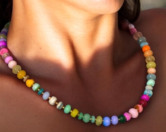 Rainbow Gemstone Necklace: 14k Gold Vermeil, Natural Stone Beaded Jewelry