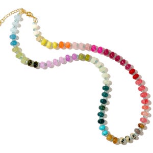 A rainbow multi-gemstone necklace from natural semi precious gemstones and apatite beads.  This necklace is sure to add a pop of color to any outfit