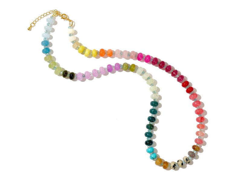 A rainbow multi-gemstone necklace from natural semi precious gemstones and apatite beads.  This necklace is sure to add a pop of color to any outfit