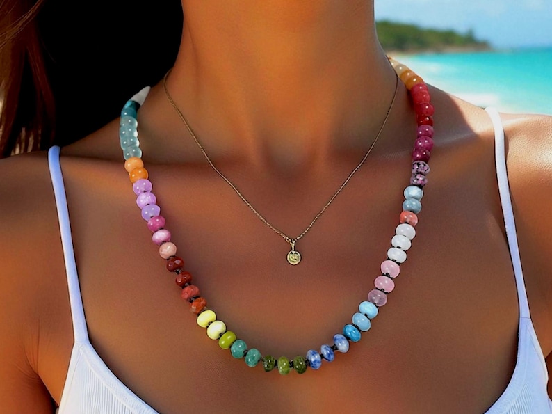 Hand Knotted Gemstone Necklace: Lapis, Quartz & Gold - Boho Chic image 1