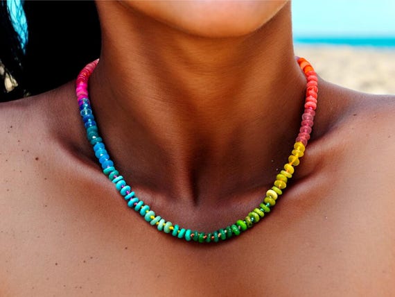 Hand-Knotted Rainbow Gemstone Necklace: Boho Chic Beaded Charm Necklace