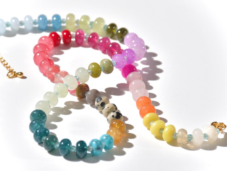 A rainbow multi-gemstone necklace from natural semi precious gemstones and apatite beads.  This necklace is sure to add a pop of color to any outfit