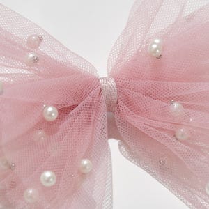Big bow clips w/ ivory tulle and pearls, for wedding hair updos, bridal hair piece, bridal hair clip & comb, flowering girl hair clip, wedding hair accessories, bridesmaids accessories, flower girl headband, gray bow, dusty rose pink bow with pearls