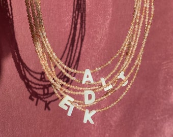 Personalized Initial Necklace, Custom Necklace for a gift, Sunstone Beaded Necklace,  Summer Beaded Chokers