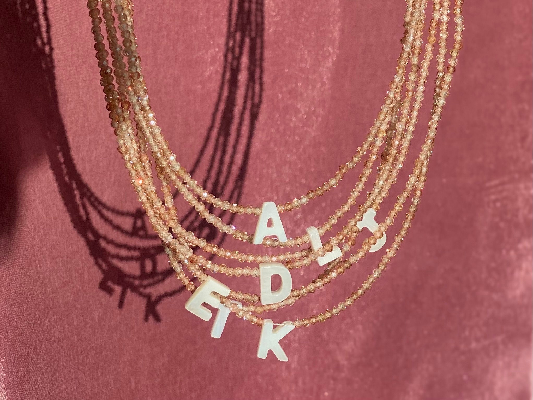 Personalized Initial Necklace, Custom Necklace for a gift, Sunstone Beaded Necklace,  Summer Beaded Chokers