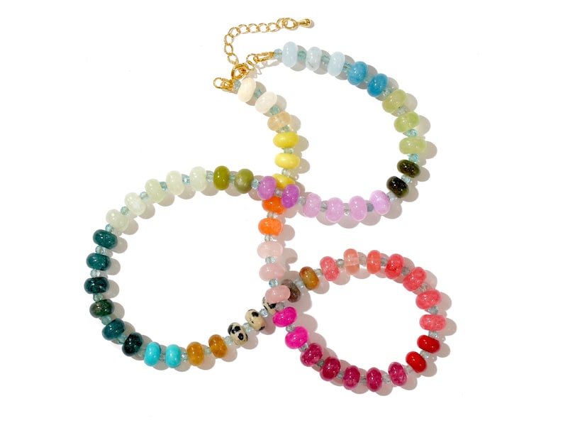 A rainbow multi-gemstone necklace from natural semi precious gemstones and apatite beads.  This necklace is sure to add a pop of color to any outfit