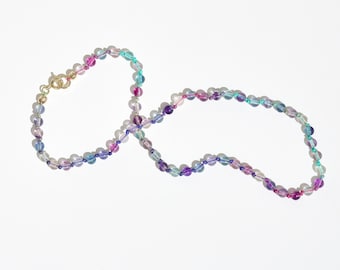 Collar de fluorita, gargantilla de cuentas de colores, collar arcoíris con piedras preciosas, estilo bohemio chic Anthropologie Ombré