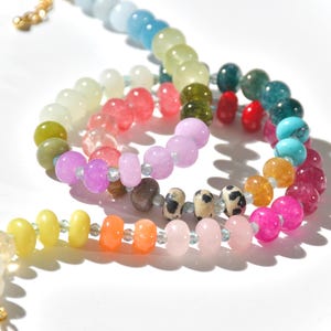 A rainbow multi-gemstone necklace from natural semi precious gemstones and apatite beads.  This necklace is sure to add a pop of color to any outfit
