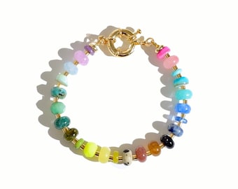 Rainbow Gemstone Bracelet with Colorful Beads & Neon Opals, Beaded Bracelet, Anthropologie Ombré Necklace