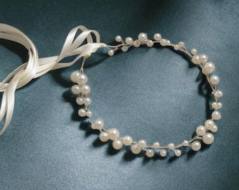 Bridal Pearl Hair Crown & Wedding Hair Wreath, a Simple Bridal Hair Accessory for Flower Girls, Bridesmaids.  Boho Beach Wedding