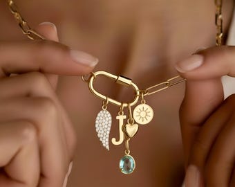 Gold Carabiner Clasp for Charm Necklace, Interchangeable Charm Holder, Jewelry Connector