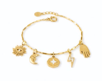 Celestial Moon, Sun & Star Charm – 14k Gold Pendant, Dainty Necklace Bracelet Accent, Custom Jewelry