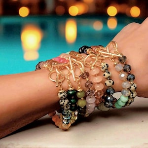 Rainbow Gemstone Bracelet: Boho Crystal Rondelle Bead Stack