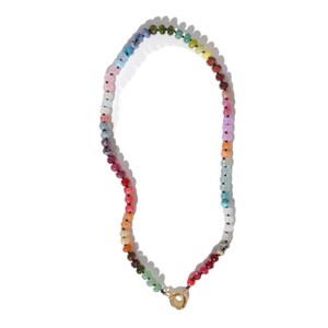 Candy Colored Beaded Gemstone Choker Necklace featuring amethysts, citrines, sunstone, jades, rose quartz & opal rainbow beads.   It is a beautiful Boho Chic Statement necklace for the Summer in bright neon pinks, purples, oranges, greens & yellows.
