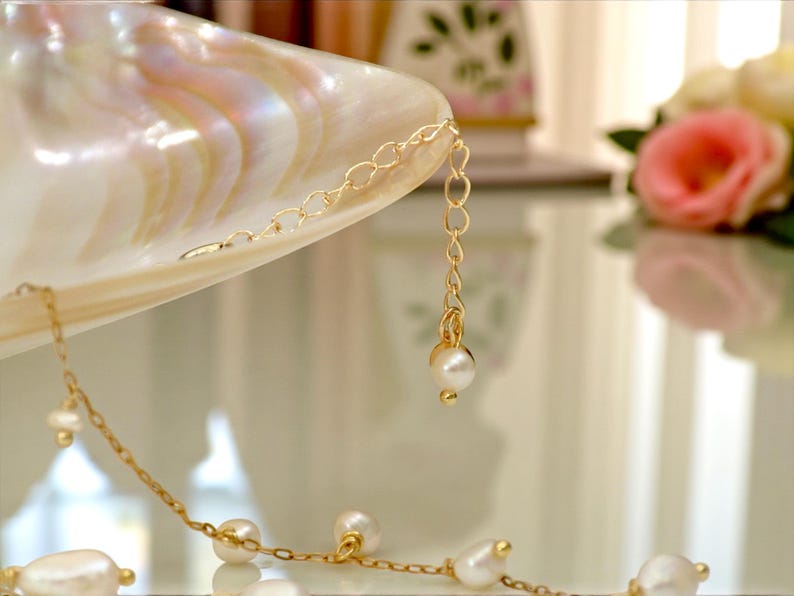 Sierlijke zoetwaterparelketting: 14k gouden vermeilketting, bruidssieraden afbeelding 6