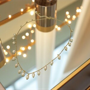 Sierlijke zoetwaterparelketting: 14k gouden vermeilketting, bruidssieraden afbeelding 9